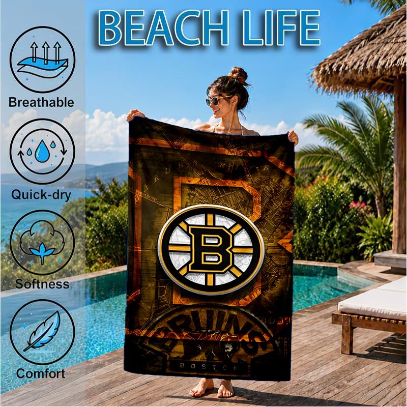 Bruins Emblem Hockey Beach Towel, Super Soft Microfiber, Perfect Gift for Her/Him, Birthday, for Pool, Beach, Travel, Decor Beach Party