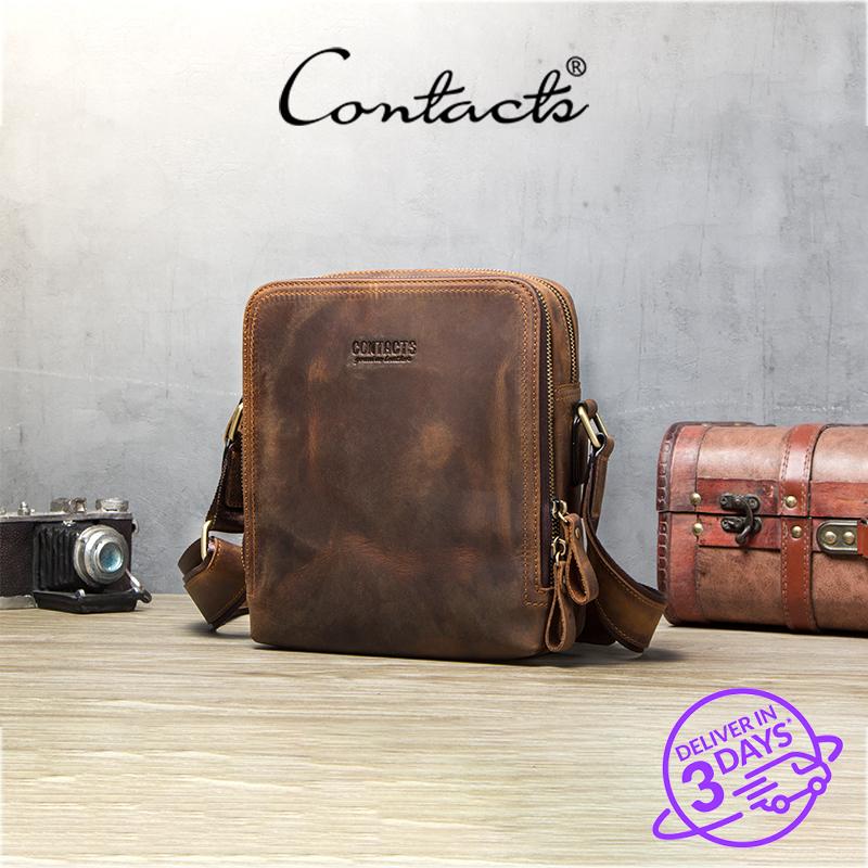 CONTACT'S Borsa a tracolla in vera pelle per uomo Borse a tracolla Borse a tracolla a tracolla da uomo marrone