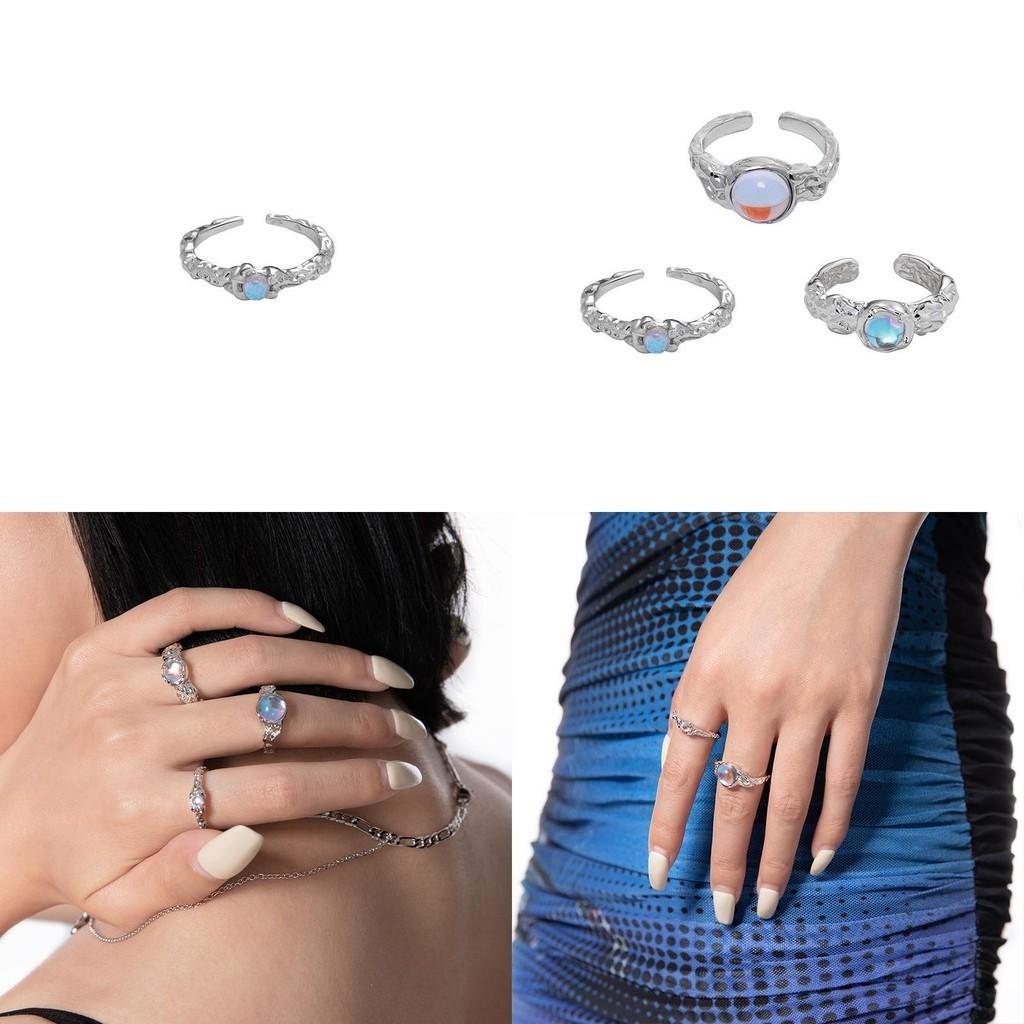 Elegant Korean Style Geometric Ring Set With Moonstone Perfect For Gifts And Fashion