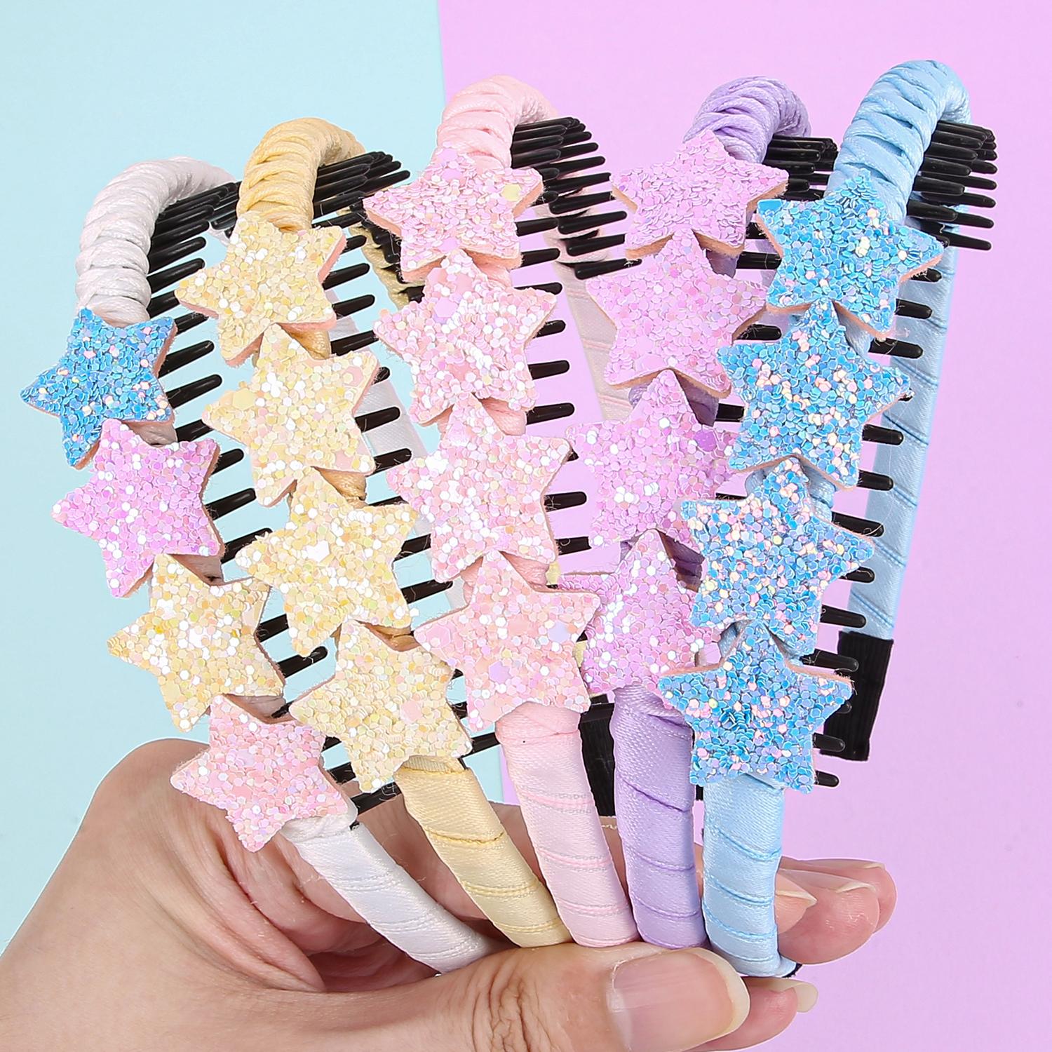 

1/5 шт. Глиттерные повязки на голову со звездами для девочек, сверкающие повязки на голову в форме звезд, зубчатые повязки для волос, детские аксессуары для волос для вечеринок, школы