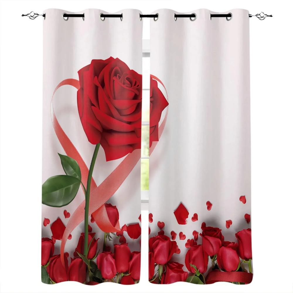 Red Rose Black Vine Spiral Leaves Print Window Curtains Luxury European Curtains for Living Room Balcony Hotel Cafe Drapes