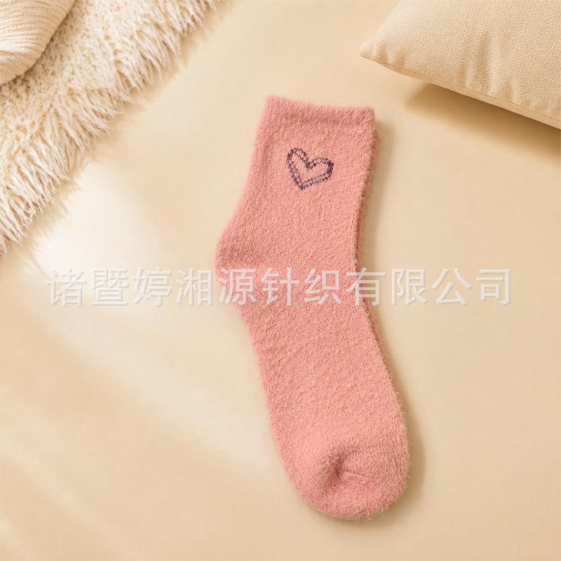 Love jacquard imitation mink velvet socks women's autumn and winter medium tube socks thickened plush sweet sleep floor confinement socks
