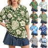 Damenmode Lässig Polokragen Lockerer Schnitt Oberteil Kurzarm Blumenmuster Bluse Entspanntes Revershemd für den täglichen Gebrauch