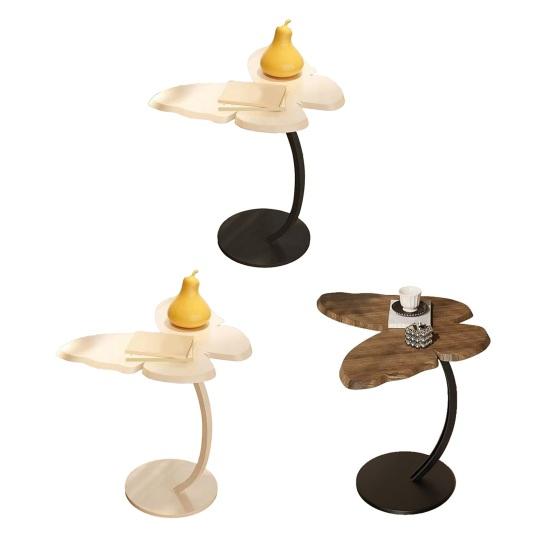 C-Shaped End Table with Wooden Butterfly Tabletop Modern Coffee Table with Metal Frame Home Office Living Room Bedroom Sofa Couch Small Side Table