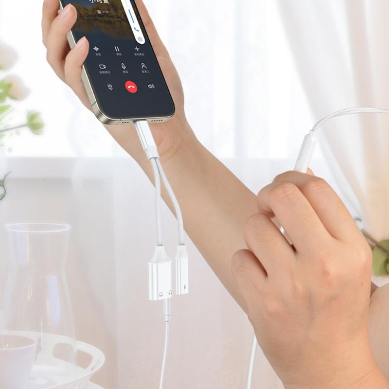 Type C Headphone Jacks Splitter PD60W Power Delivery HiFi Sound Nylons Braids Cable Simultaneous Charging Sound Use