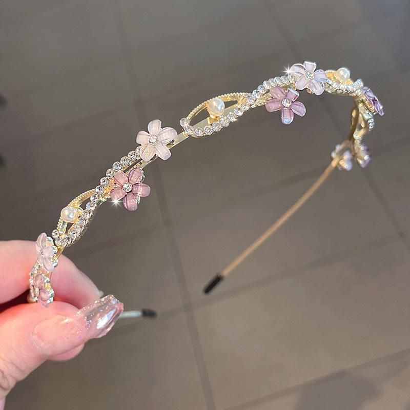 1PC Retro Pearl Flower Headband, Female Flower Headband, Ultra-fine Headband, Rhinestone Hairpin Headband, Hair Accessories