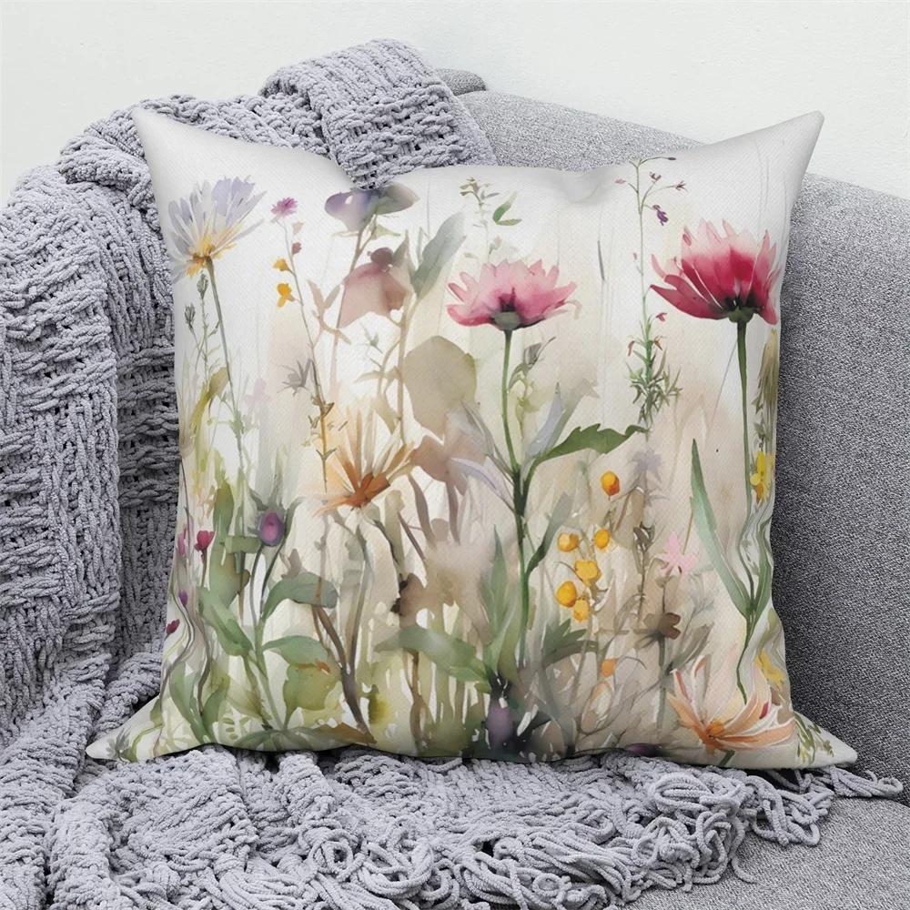 Customizable Watercolor Floral Plant Sofa Bed Cushion Cover Family Room Decor Throw Pillow Cover