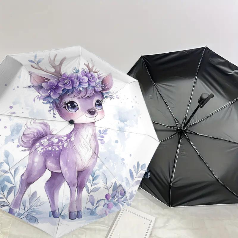 1pc Deer, Flowers Pattern Umbrella Design Automatic Opening and Closing Umbrella, High-quality Travel Umbrella, Lightweight and Portable, -1002121