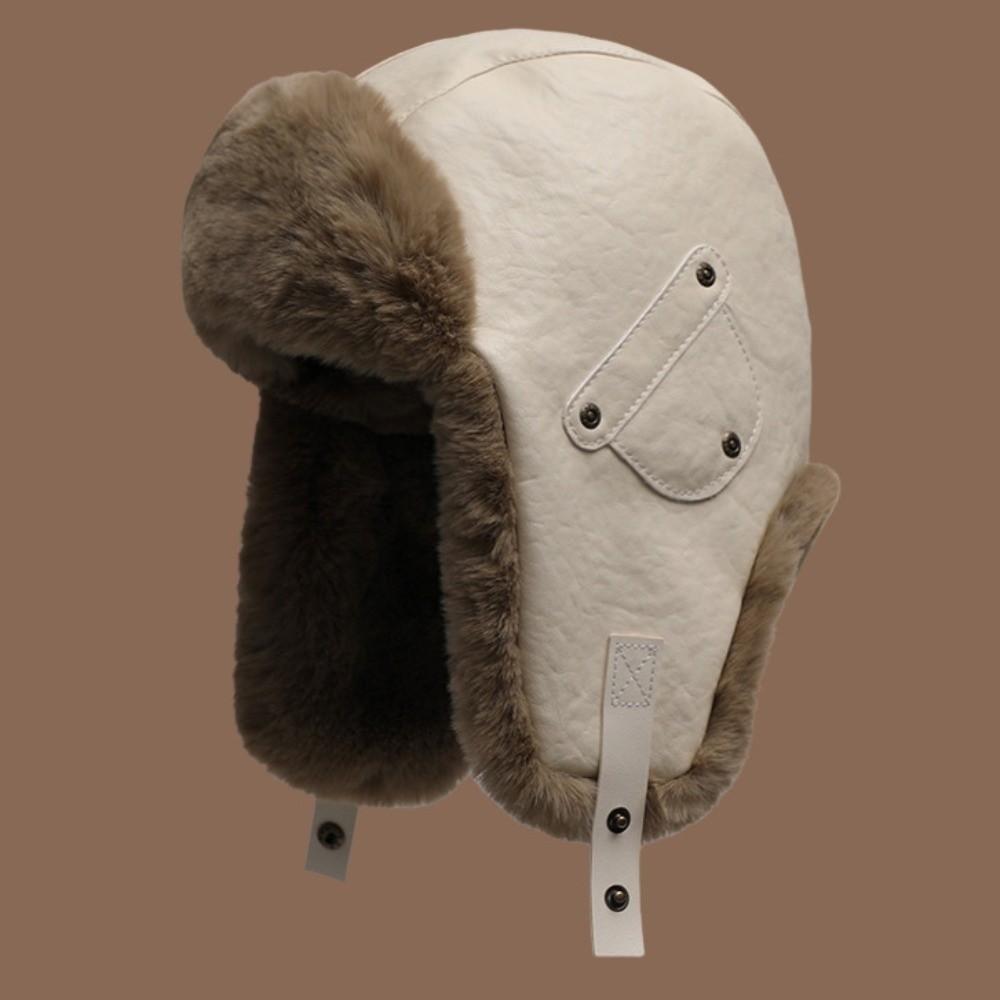 Vintage Pu Leather Pilot Hat Thicked Ear Protection Hat Neutral Winter Ski Cap Cycling