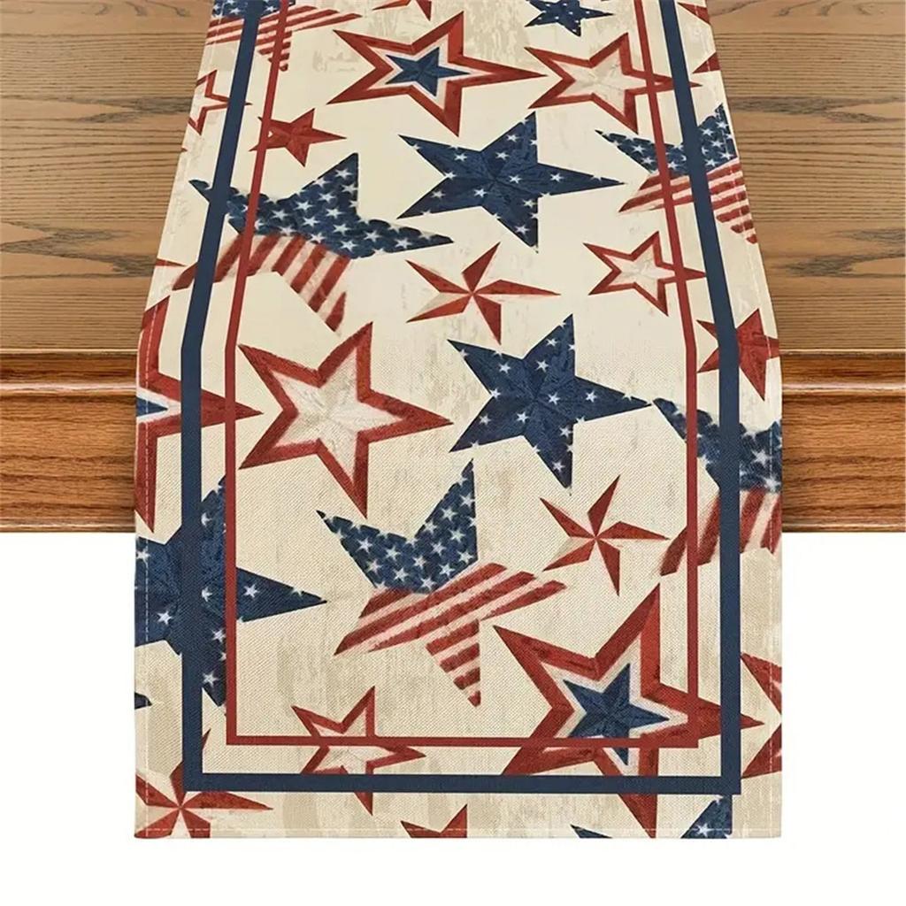 Linen Fabric Tablecloth 13x72In Vintage Independence Day Table Runner Slip-Proof Tablecloth for Placemats Table Cloth