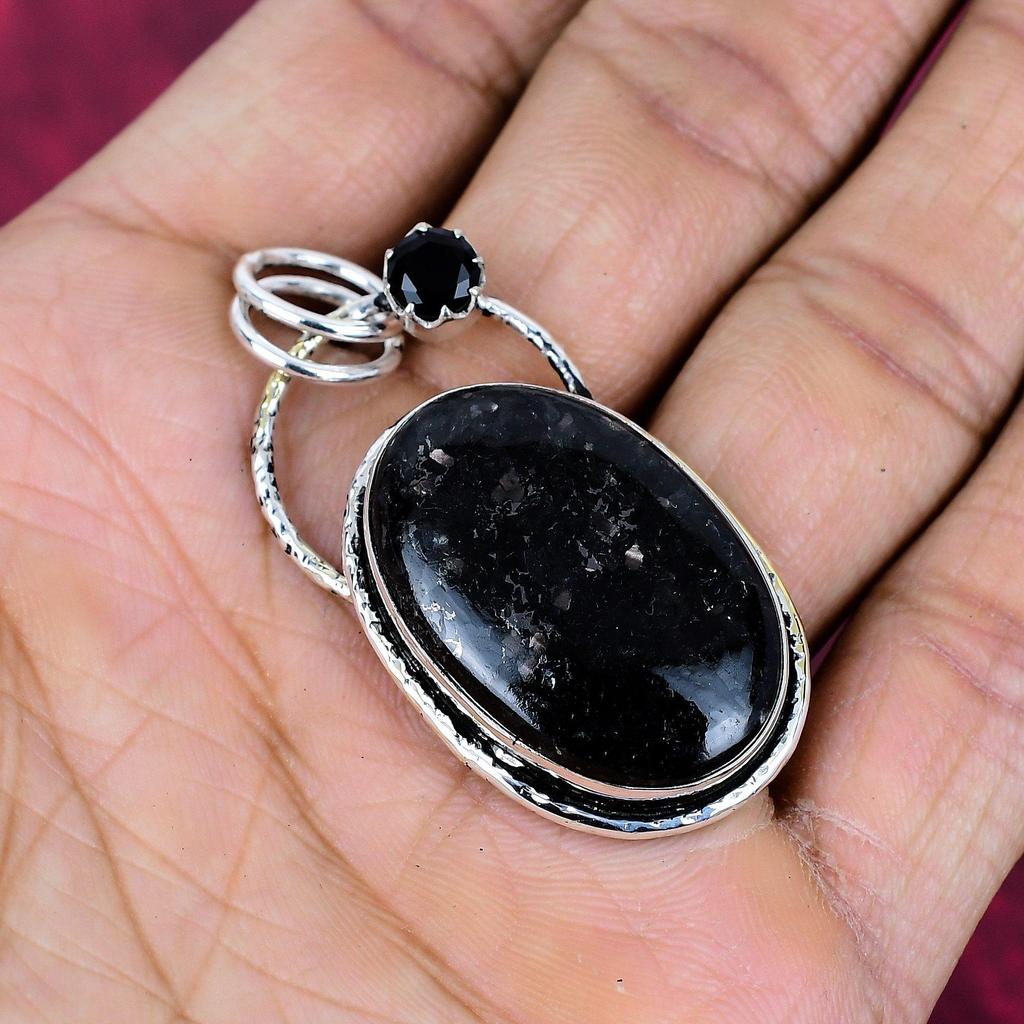 Nuummite & Black Spinel Pendant, 925 Sterling Silver Pendant Jewelry. Gift For Women Handmade Pendant Gemstone Jewelry