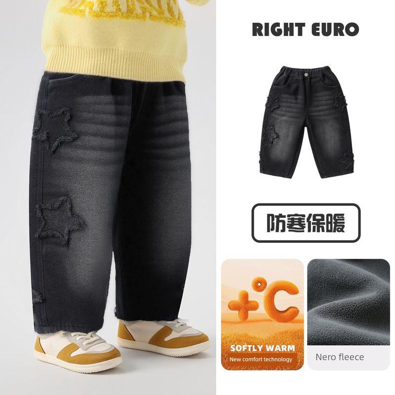 Right European Style Boys  Winter Fleece-Lined Jeans 2025 New Winter Children s Clothing Baby Thickened Boys  Pants Black 140cm