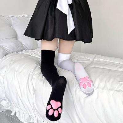 Cat Paw Thigh High Socks for Women 3D Toe Beans Cat Claw Pad Socks Elastic Knee-High Stockings with Silicone Grips Animal Cosplay Outfit