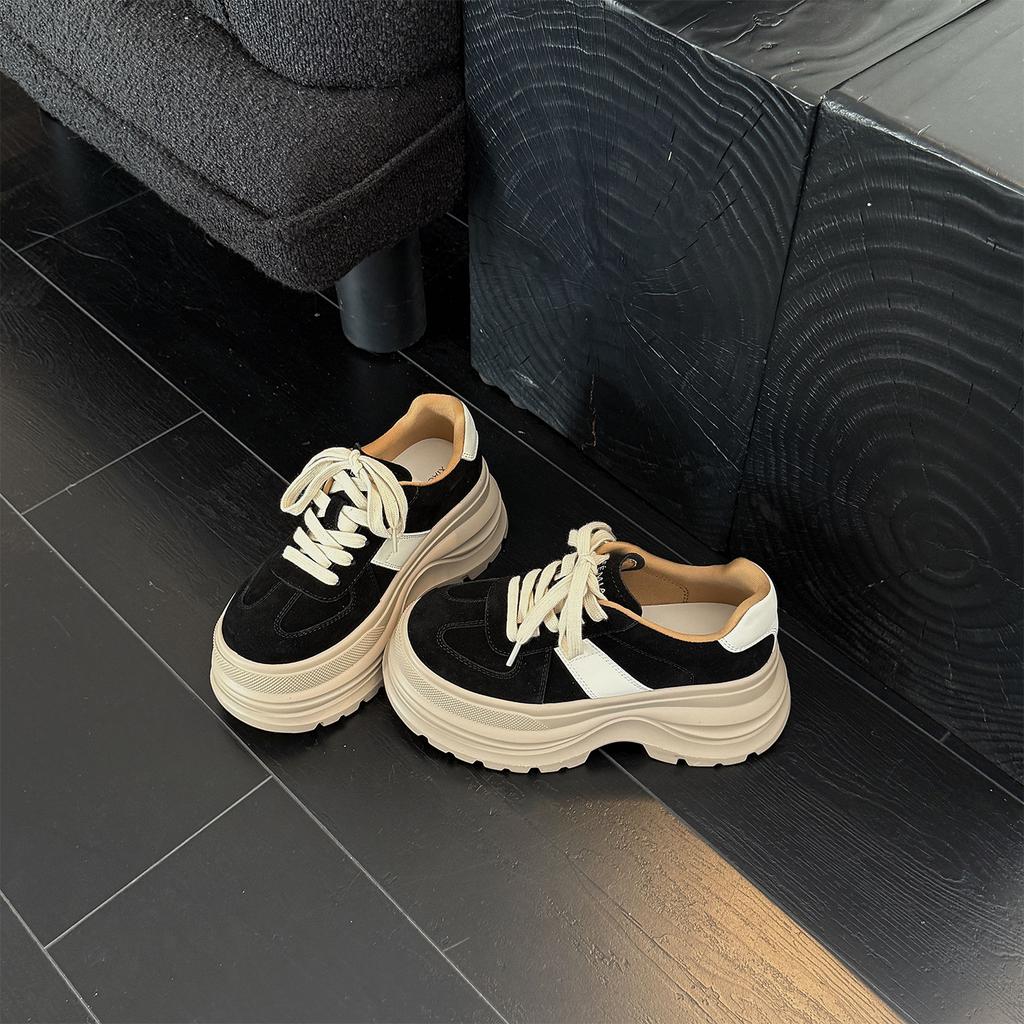 Cowhide Version~ Genuine Leather Thick-soled Inner Height Increase Casual Shoes Versatile Sports Dad Shoes Women's Shoes Forrest Gump Shoes German Tr