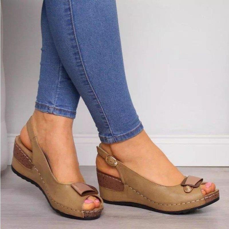 New fish mouth casual women's sandals wedge heel heightened medium heel women's shoes women's single shoes