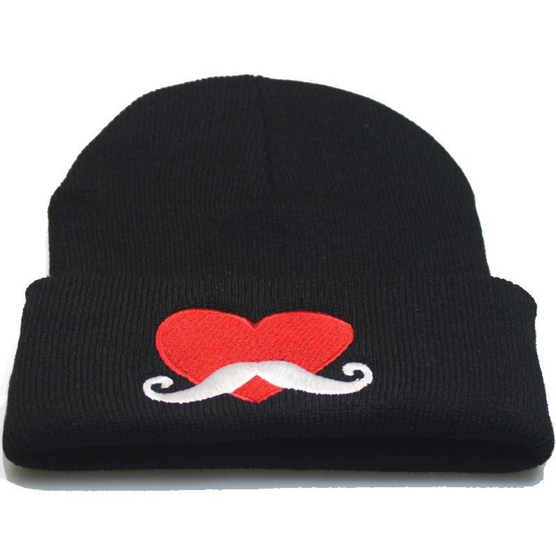 New European and American Style Autumn and Winter Heart-shaped Beard Embroidery for Men and Women Knitted Hat, Pullover Hat, Woolen Hat Yiwu