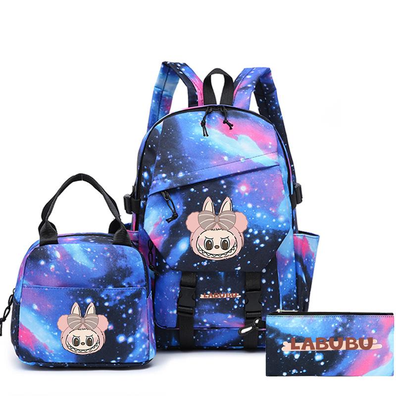 School Bag New Printing Three-piece Set School Bag Cartoon Rabbit Student Backpack Satchel Boys and Girls