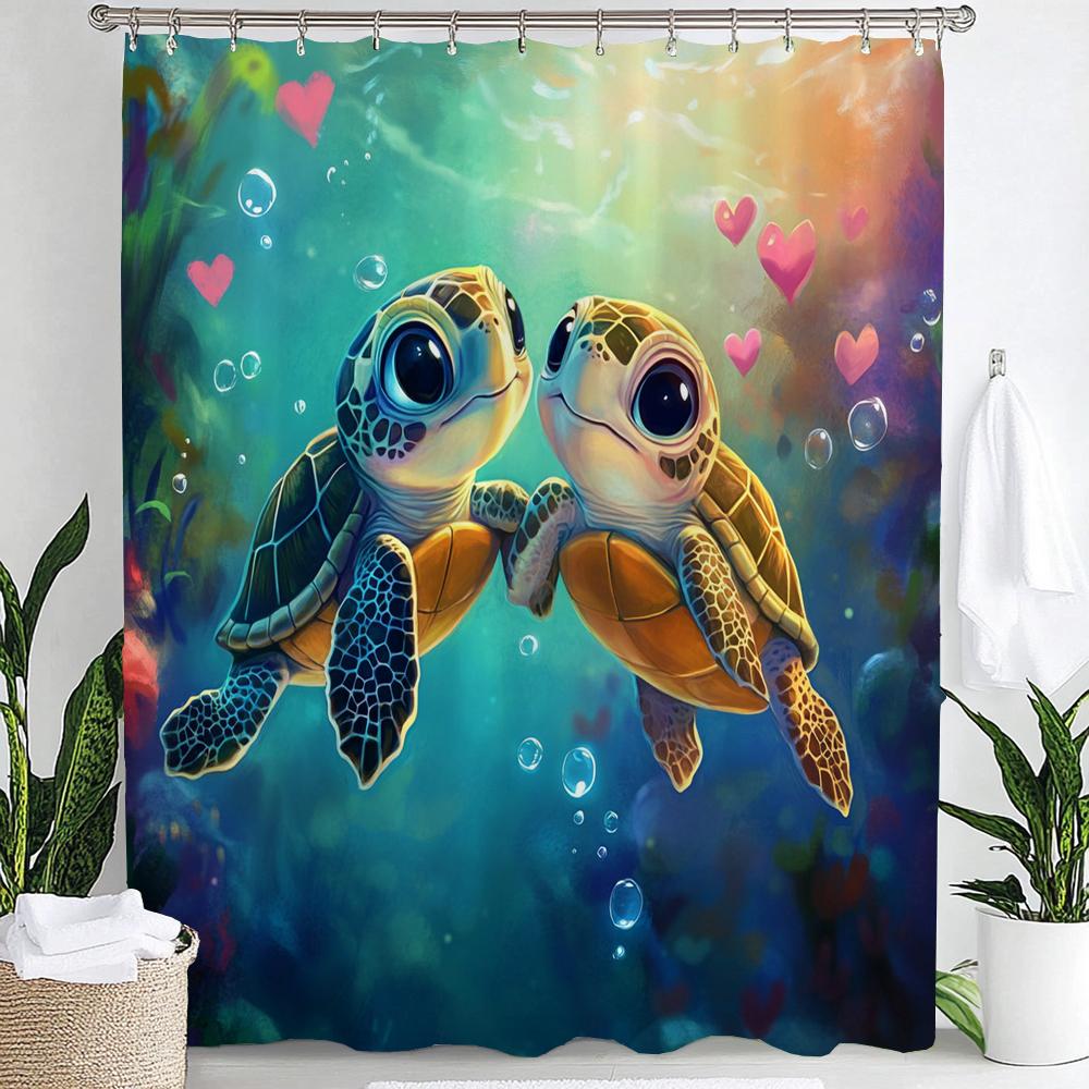 Underwater World Printed Shower Curtain With Hooks, Dolphin Sea Turtle Fish Coral Underwater Cave Ocean Bathroom Decor Curtain