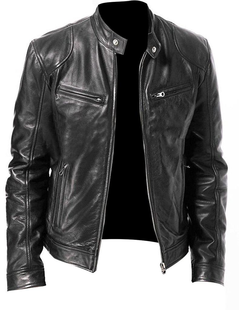 European and American men's clothing men's leather jacket popular PU jacket zipper stand-up collar punk men's locomotive leather jacket clip