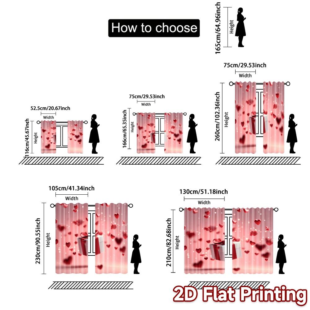 2pcs, 2D FLAT PRINTING Curtains (Without Rod) Heartful Gift Popular Print Curtains Versatile Polyester Fabric Curtains Outdoor
