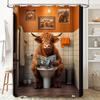 Whimsical Bathroom Shower Curtain Featuring A Humorous Highland Cow Reading Magazine In Quirky Bathroom Setting Orange Decor The