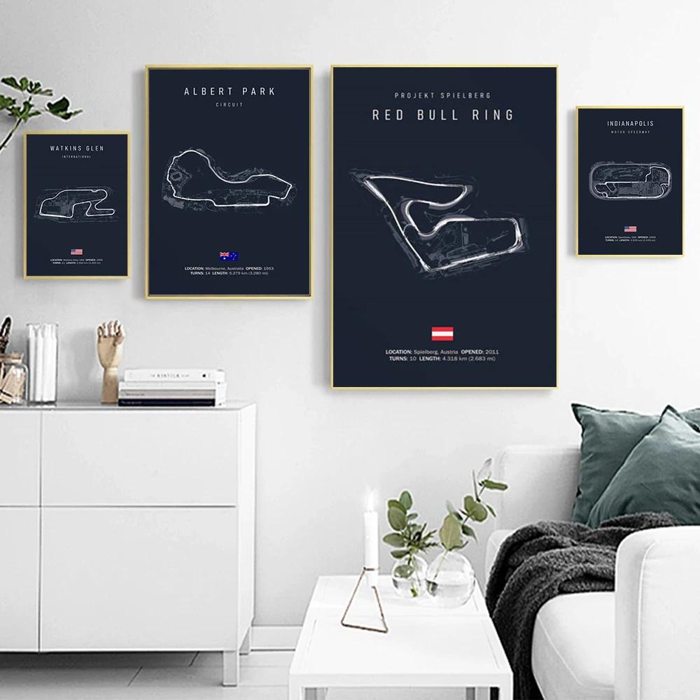 Formula 1 Imola Monaco Okruhová trať Nástěnné umění Plakáty Mapa Světových formulových závodů Dekorace pokoje Plátno Malba Obrázky Tisk Umělecká díla