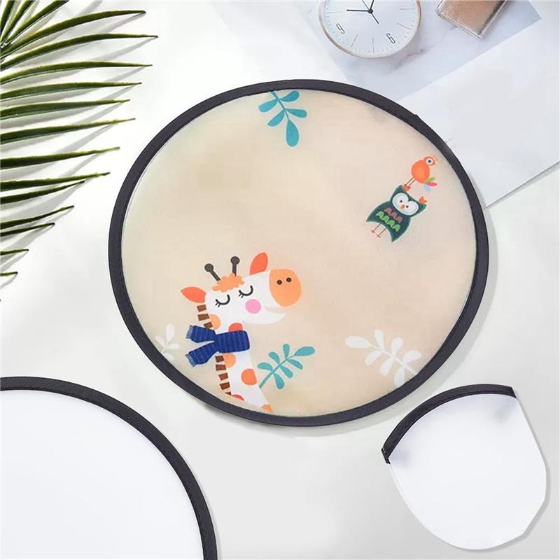 HHO-10 Pcs Foldable Flying Disc Fans 9.8 Inch Sublimation Fans Polyester Black Edge Folding Fan Set With Bag For Party Black