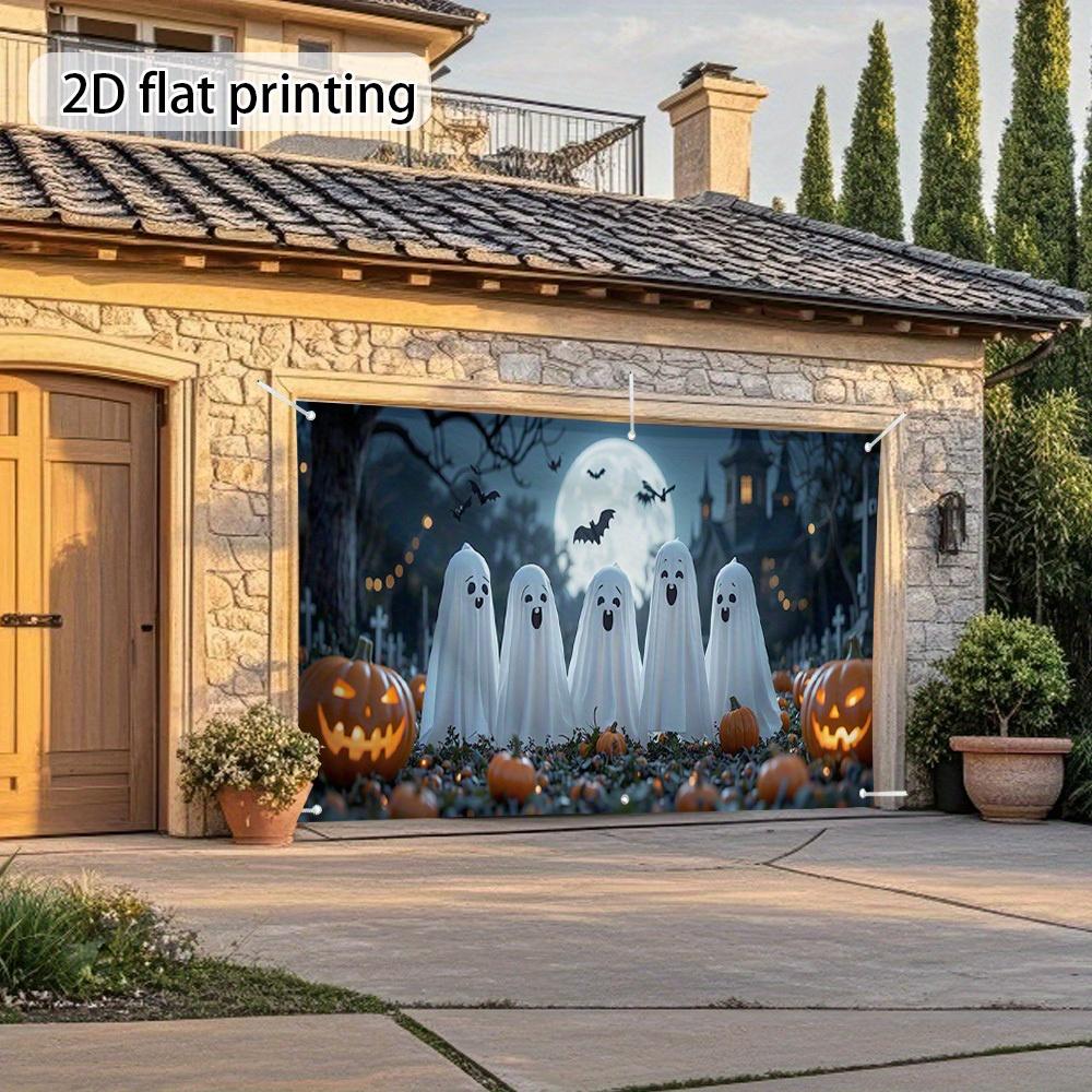 One Large Halloween Garage Door Decoration - Ghosts, Pumpkin Lanterns, Bats and the Moonzyc