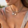 GEMCHIC Women's Stainless Steel Stars Cuban Chain Necklace Silver Gold Contrast Fashion Jewelry