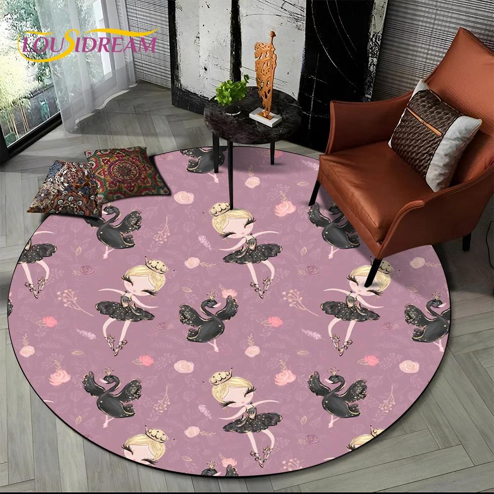 Ballet Girl Cartoon Flower Fairy Ballerina Round Carpet Rug for Living Room Bedroom Child Decor,Pet Area Rug Non-slip Floor Mat