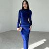 2024 Autumn/Winter Women's Slim Fit Pleated Long Sleeve Evening Gown