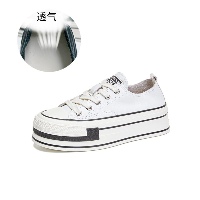 The First Layer of Cowhide White Shoes Women's 2025 Spring and Summer New Heightening Casual Shoes Women's Thick Baseplate Shoes Versatile Women's