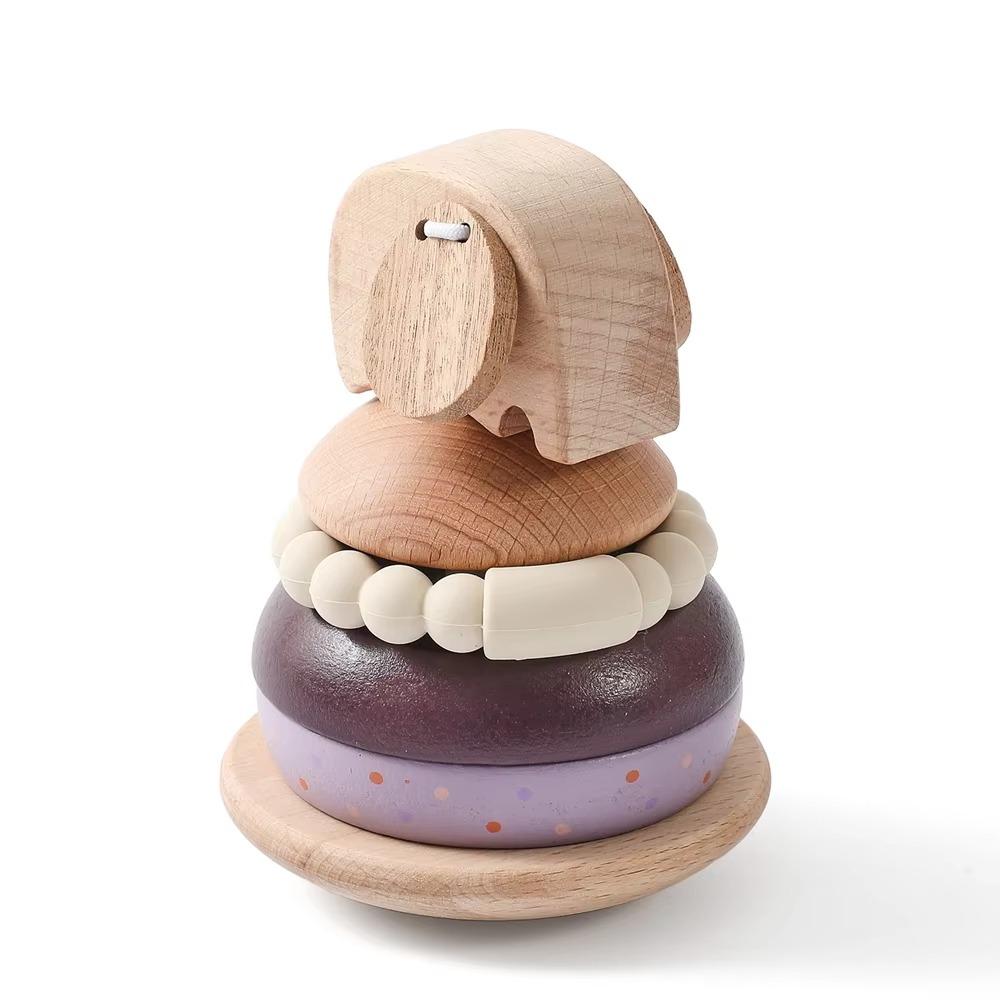 Montessori Baby Pole Stack Toy Stackable Elephant Bell Teething Toy  Newborn Gifts