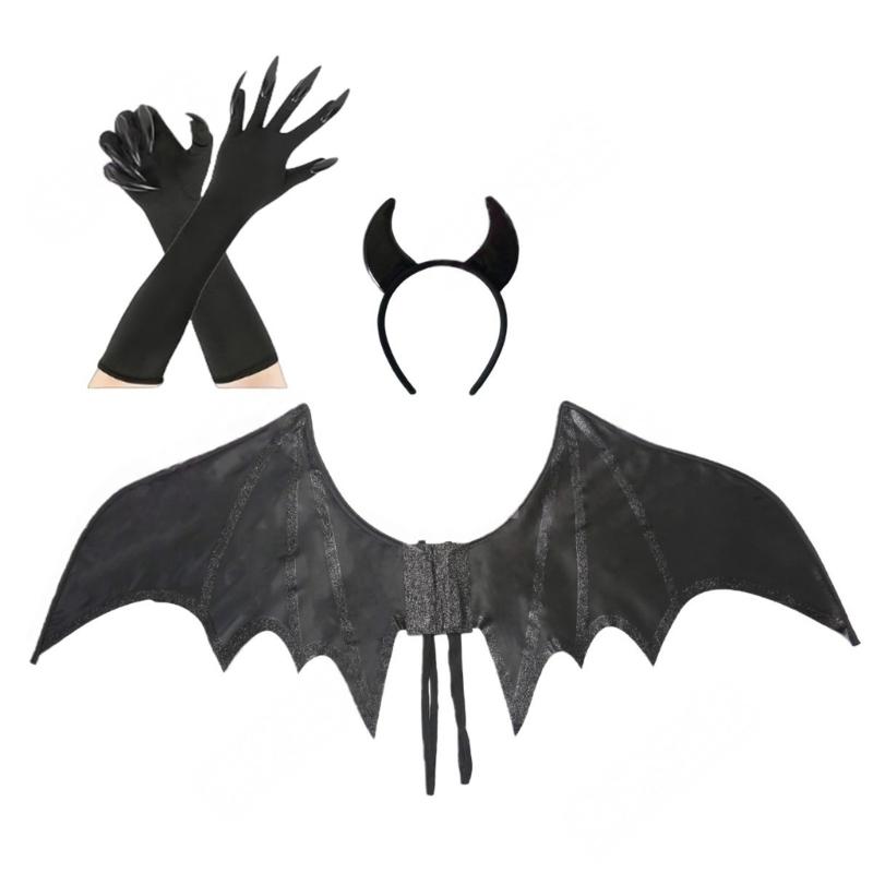 Halloween Bat Costume Accessories Bat Wing Evil Horn Headband Gloves for Halloween Party,Cosplay,Costume Ball,Carnivals