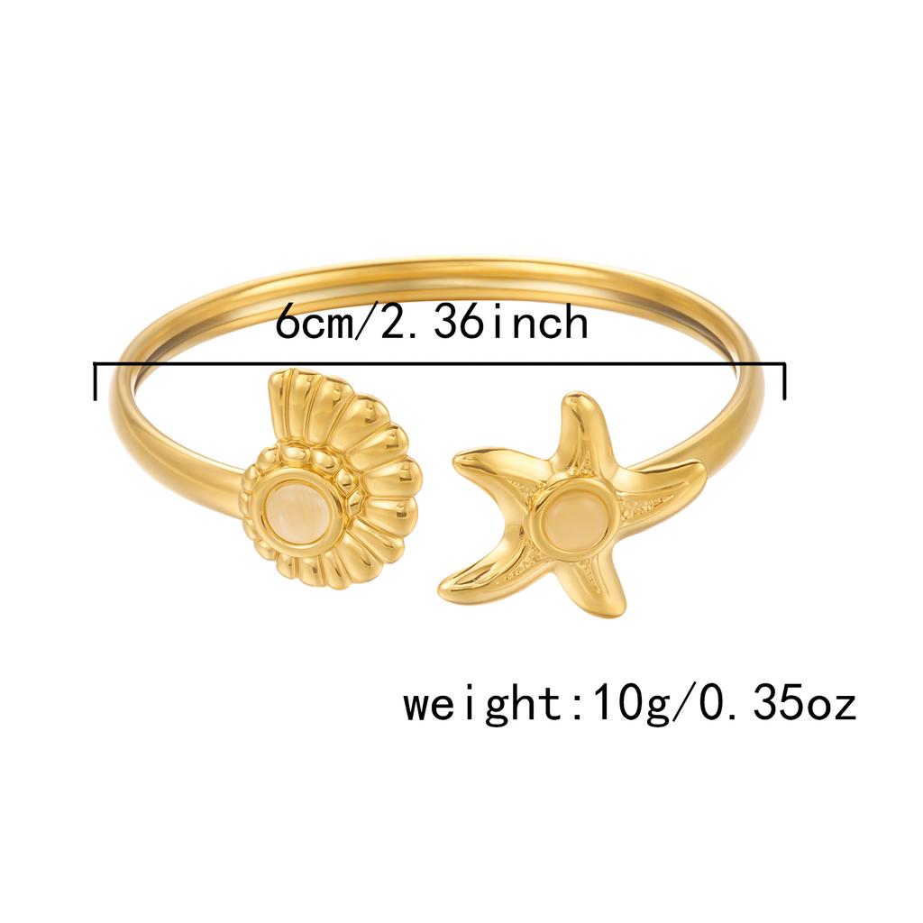 Women's Dainty Spiral Stainless Steel Cuff Bracelets Multilayer Shell Starfish Open Bangle Summer Beach Jewelry Gift
