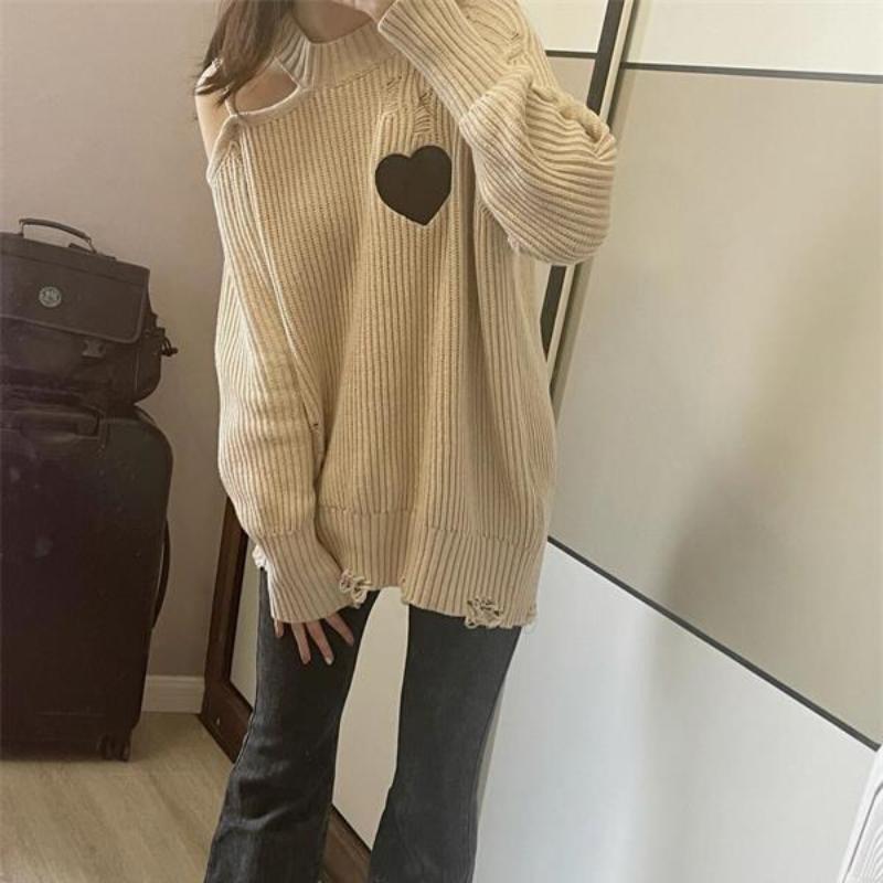 Høst og vinter Genser Dame Design Løs Genser Strikkevarer Topp Mote Love Off Shoulder Genser Dame