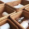 2X Hand-Woven Wicker Basket Fruit, Tea And Bread Basket Rectangular Storage Box For Cosmetics