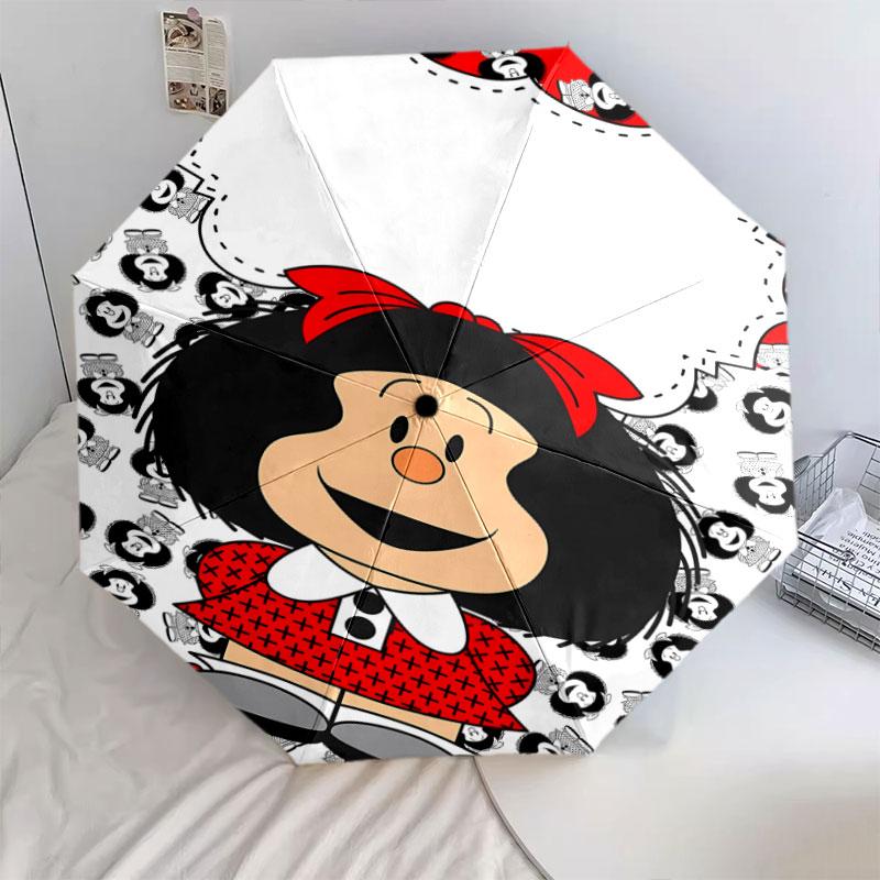 1 PC Automatic Folding Umbrella - Mafalda Pattern Portable Foldable Design With 8 Ribs Christmas Birthday Gifts
