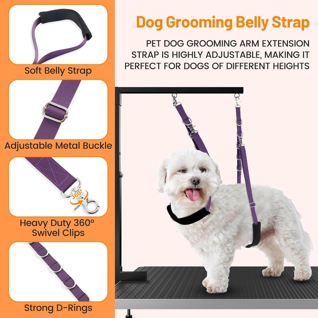 Dog Grooming Belly Strap - Dog Grooming Loops for Table Arm Extender with Clamp Extension Loop Bathing Restraint Leash No Sit Haunch Holder for Small