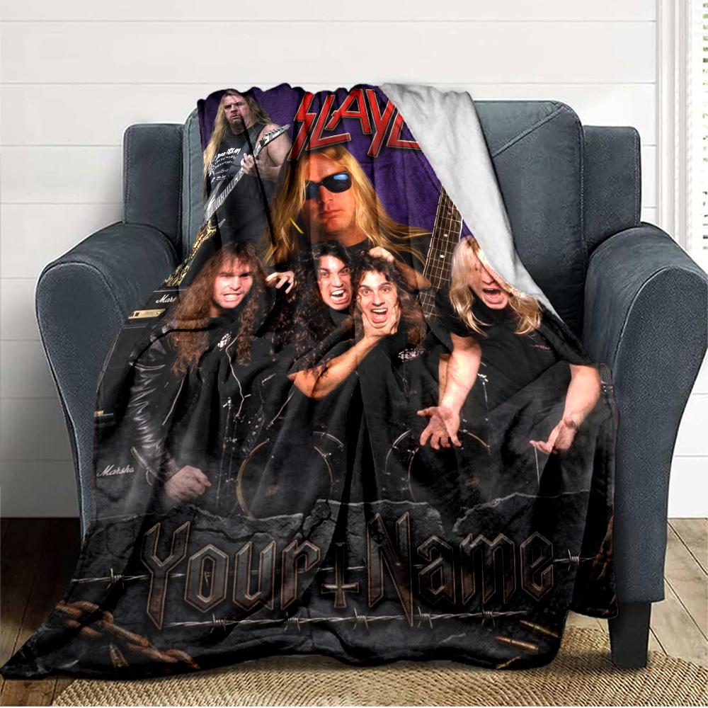 Name Custom Slayer Band Print Flannel Blanket High Quality Warm Comfortable Cover for All Seasons Perfect for Gifts Home Decor