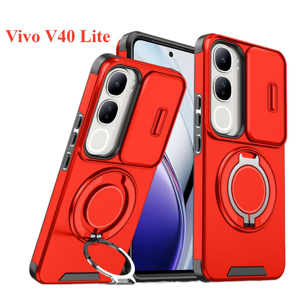 Armor Case for Vivo V40 Pro Lite 5G Featuring a Stand and Push Window Design Magnetic Suction Protective Cover with Matte Finish