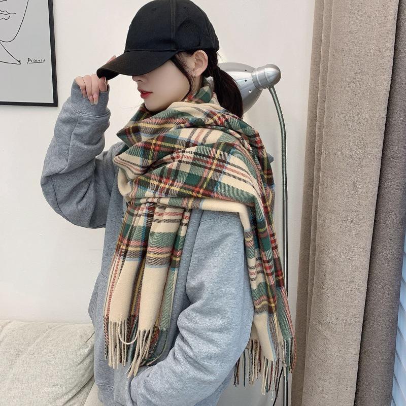 

Клетчатый шарф в корейском и японском стиле для женщин – шаль из кашемира на осень/зиму 2024 года, универсальный вариант для студентов, идеальный вариант для Рождества 198cm хаки