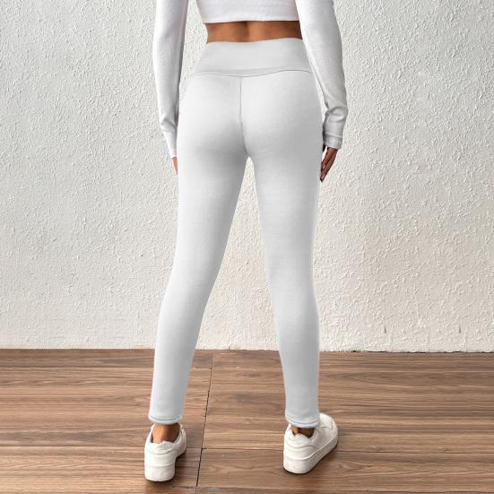 Winter Leggings High-Waisted Straight Leg Pants with Velvet Lining Solid Color Body Shaping Women Leggings
