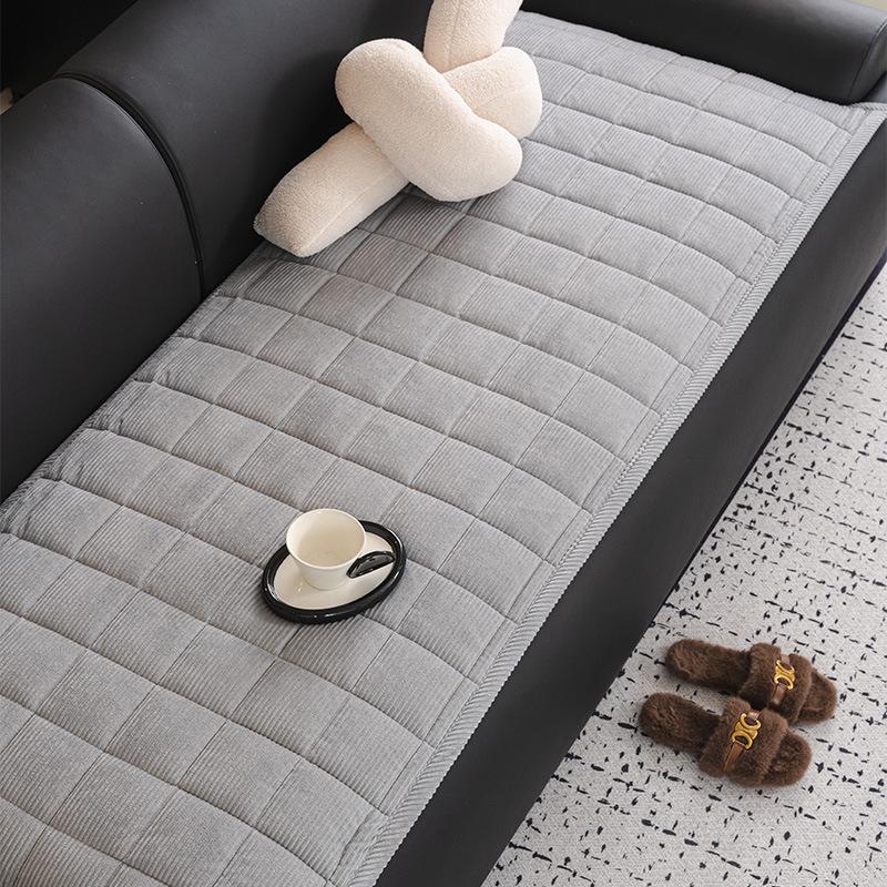 2026 New Thickened Corduroy & Leather Non-Slip Sofa Cushion Cover for Autumn/Winter