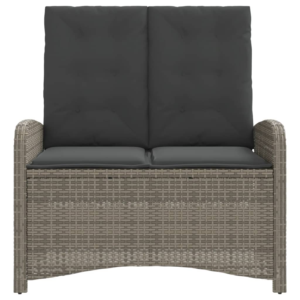 Adjustable Garden Bench with Cushions Grey Poly Rattan