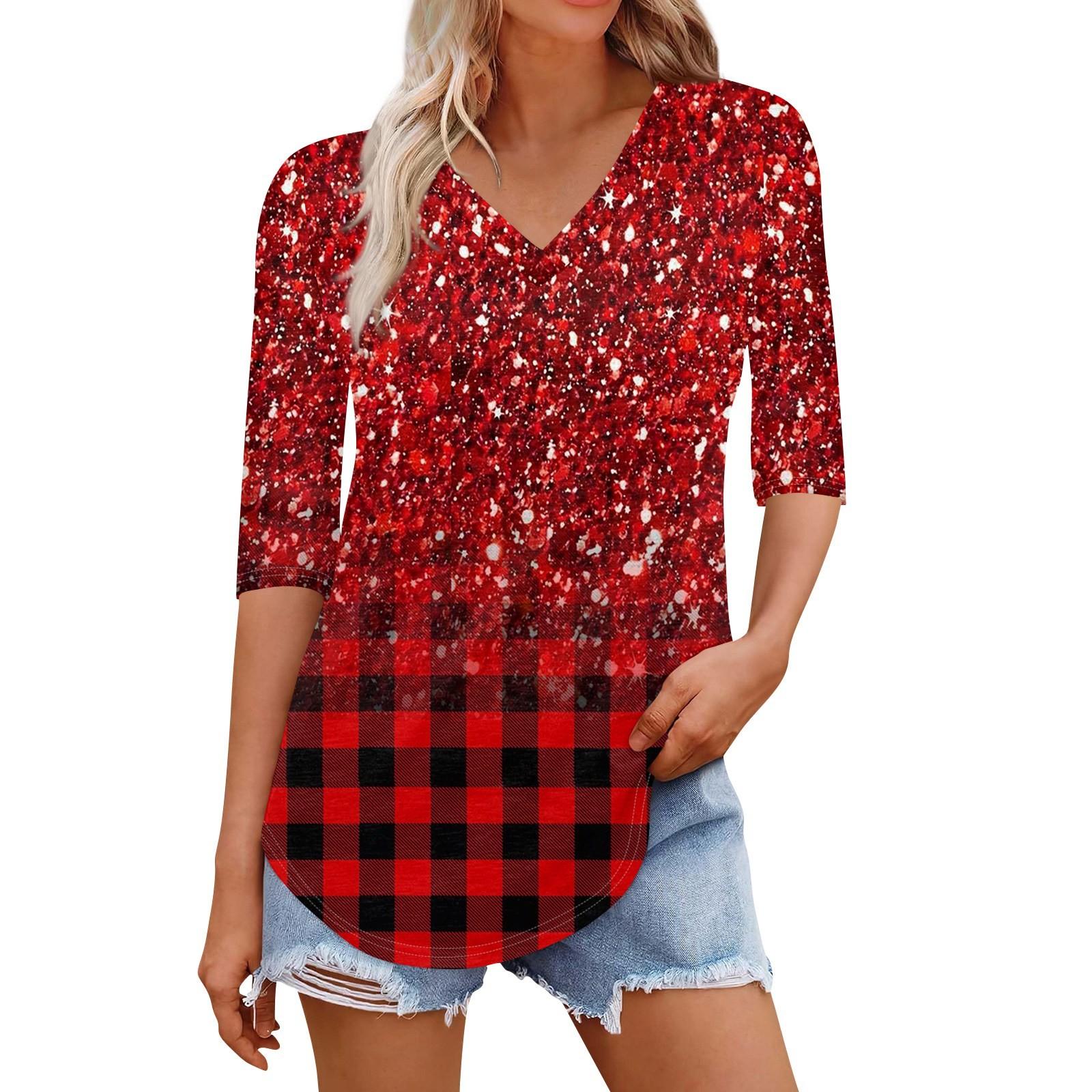 

Рубашки для женщин Модные футболки с V-образным вырезом Повседневные блузки с принтом Топы с коротким рукавом для женщин XL винный