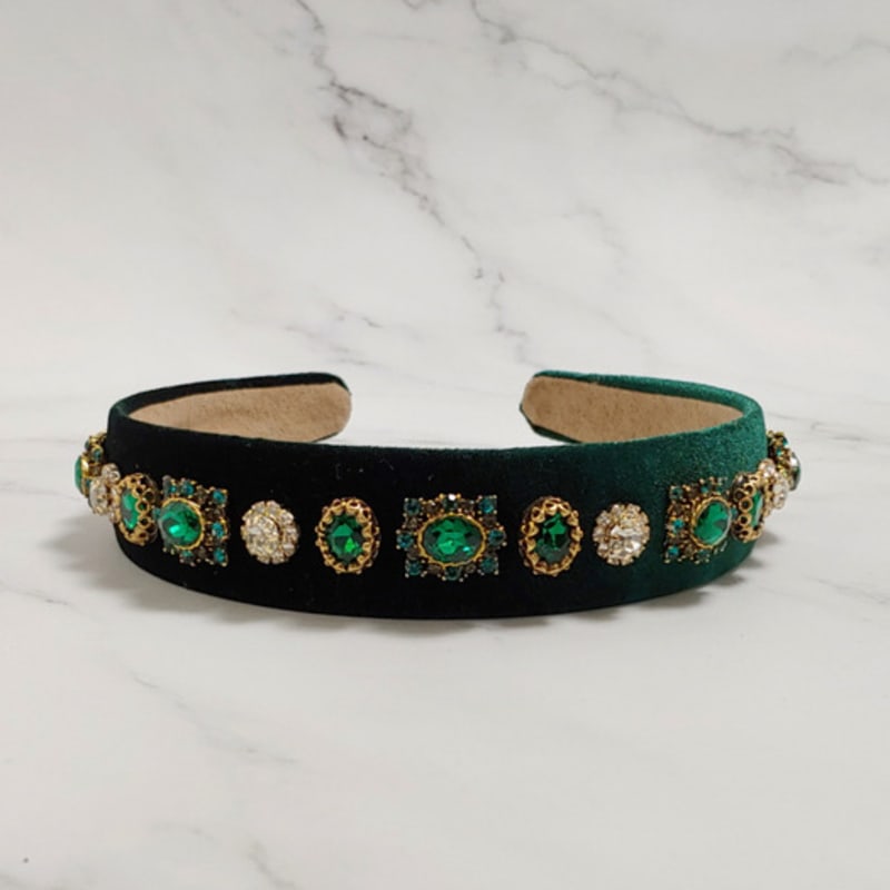 

LALA Jeweled Velvet Hairband - Green FREE
