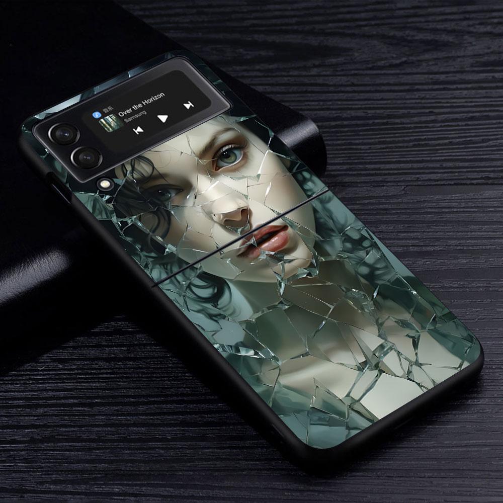 Custodia Beauty Crush Girl per Samsung Galaxy Z Flip4 Flip3 5G Guscio Rigido in PC per Cellulare Z Flip 4 3 Nero Coque Zflip4 Zflip3 Cover
