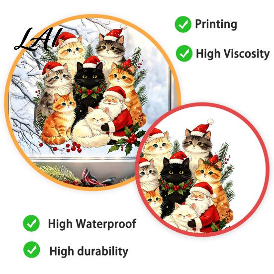 Christmas Window Clings Cat Static Cling Decal Waterproof PVC Festive Sticker Removable Decorations Easy Apply Decorative for Home Living