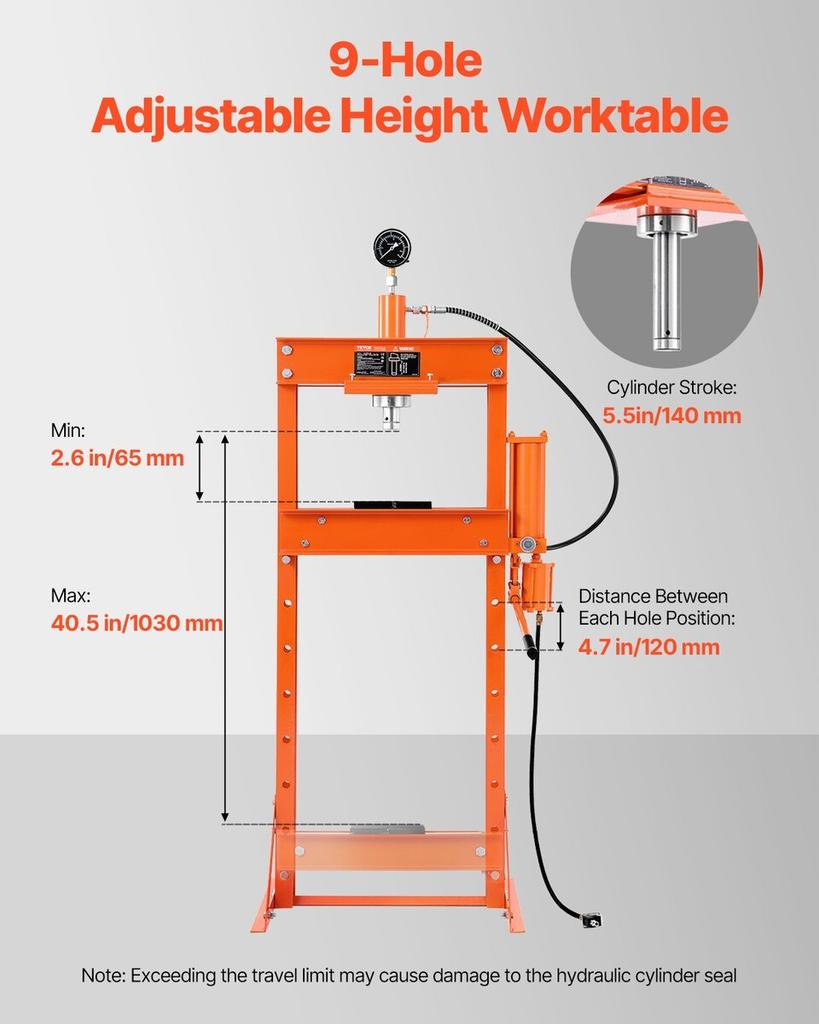 20 T Hydraulic Shop Press Hydraulic Press with Press Plate for Bending